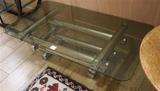 A chrome and glass low coffee table W.109cm